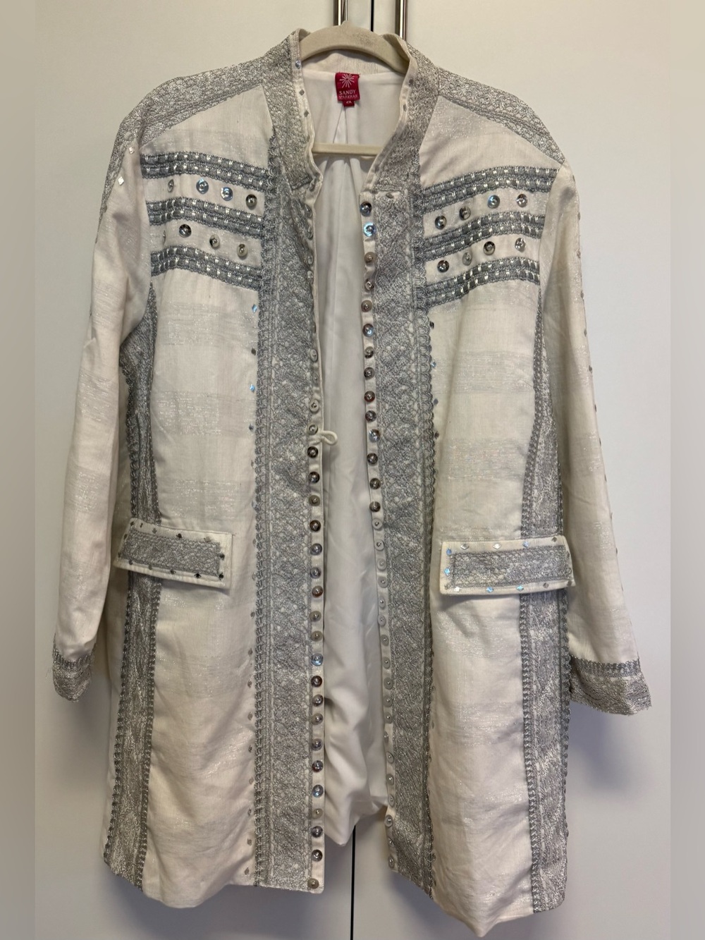 Sandy Starkman Embellished Jacket 2X Beaded Sequin Silver Evening NWT